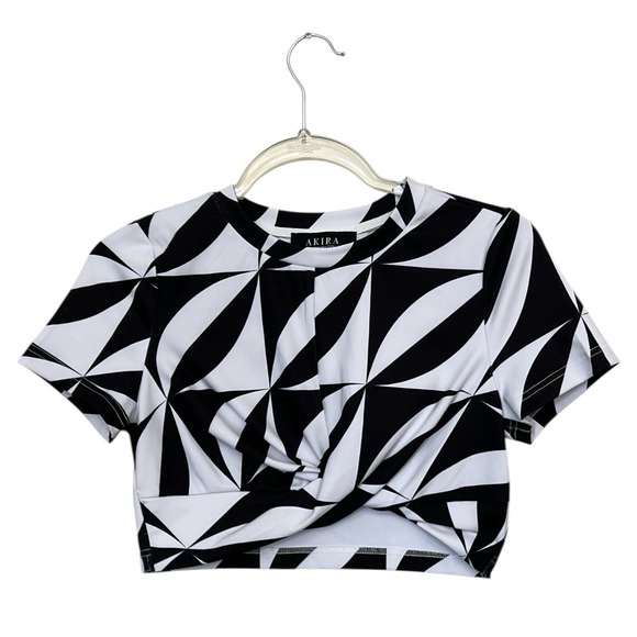 AKIRA‎ Black White Geometric Twist Front Crop Top Size M Stretchy Modern - Picture 1 of 5